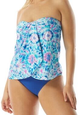 Coco Reef Clarity Bandeau Tankini Top 14 38D Tie Dye NWT